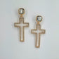 Post Back Earrings With Cut Out Cross Dangle And Clear Rhinestones