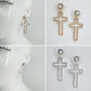 Post Back Earrings With Cut Out Cross Dangle And Clear Rhinestones