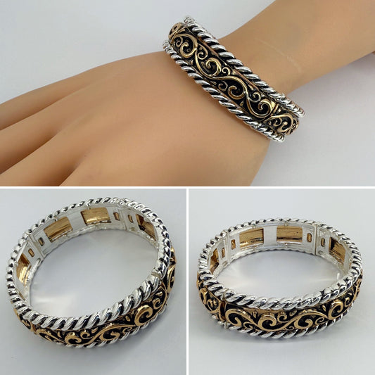 Stretchable Designer Inspired Two Tone Bracelet