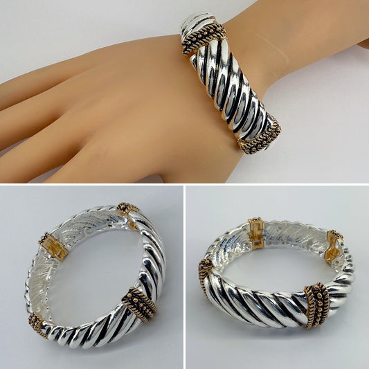 Two Tone Gold And Silver Stretchable Designer Inspired Bracelet