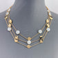Gold Finish Multilayered Chain with Metal Coin and Flat Pearl Necklace
