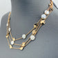 Gold Finish Multilayered Chain with Metal Coin and Flat Pearl Necklace