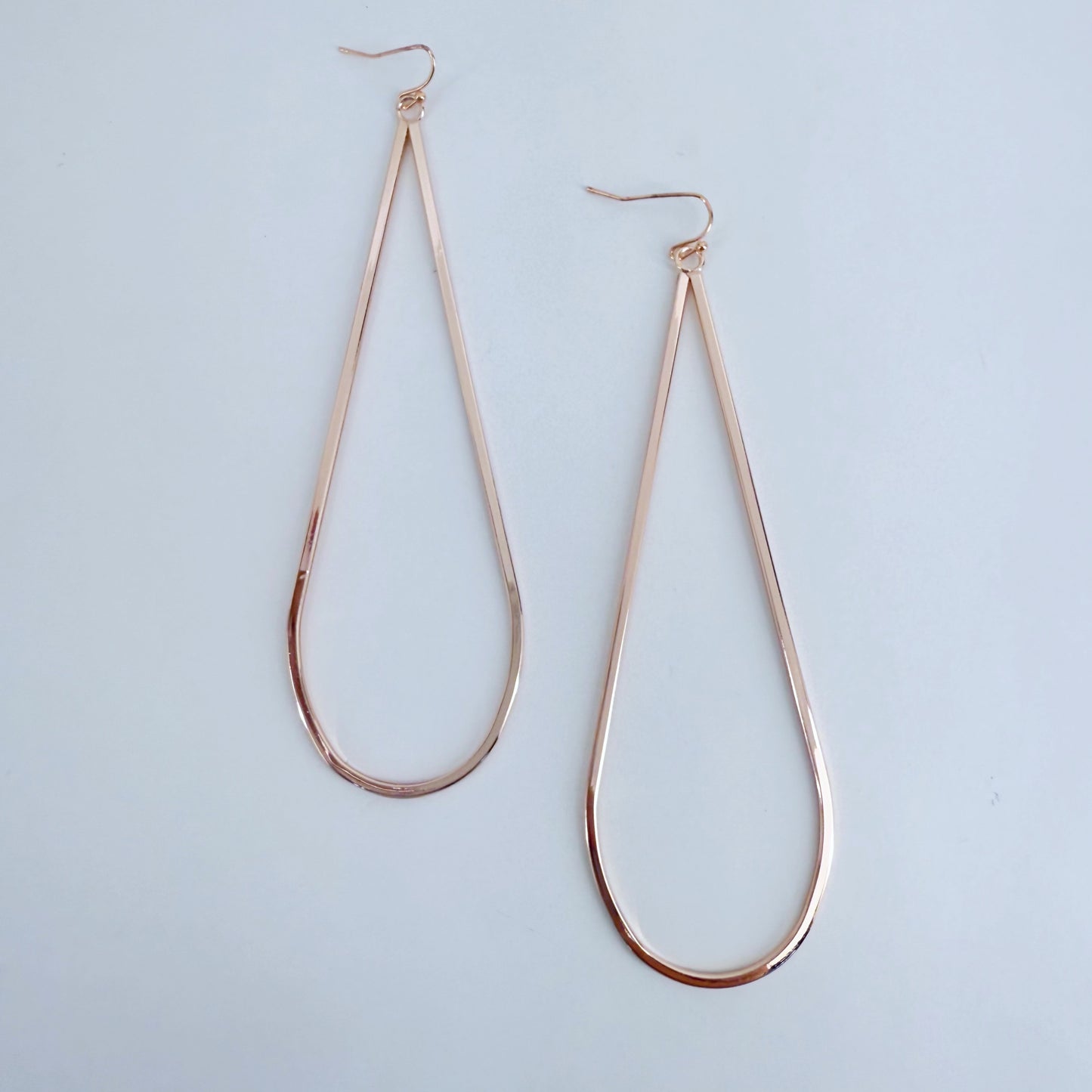 Rose Gold Finish Long Metal Teardrop Earrings