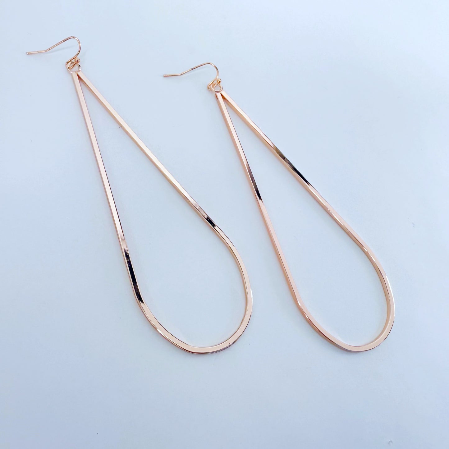 Rose Gold Finish Long Metal Teardrop Earrings