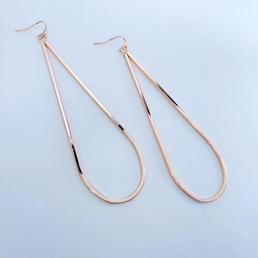 Rose Gold Finish Long Metal Teardrop Earrings