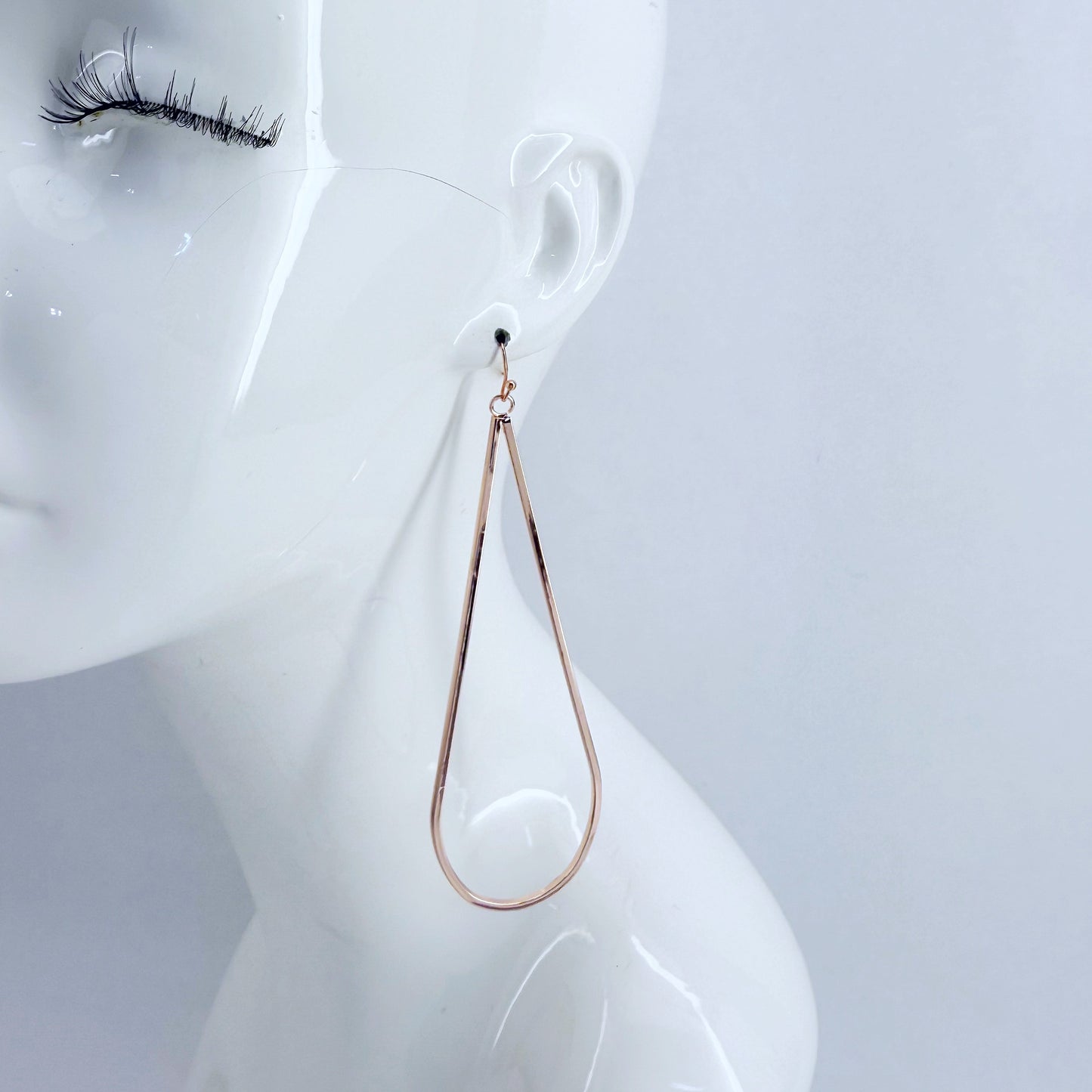 Rose Gold Finish Long Metal Teardrop Earrings