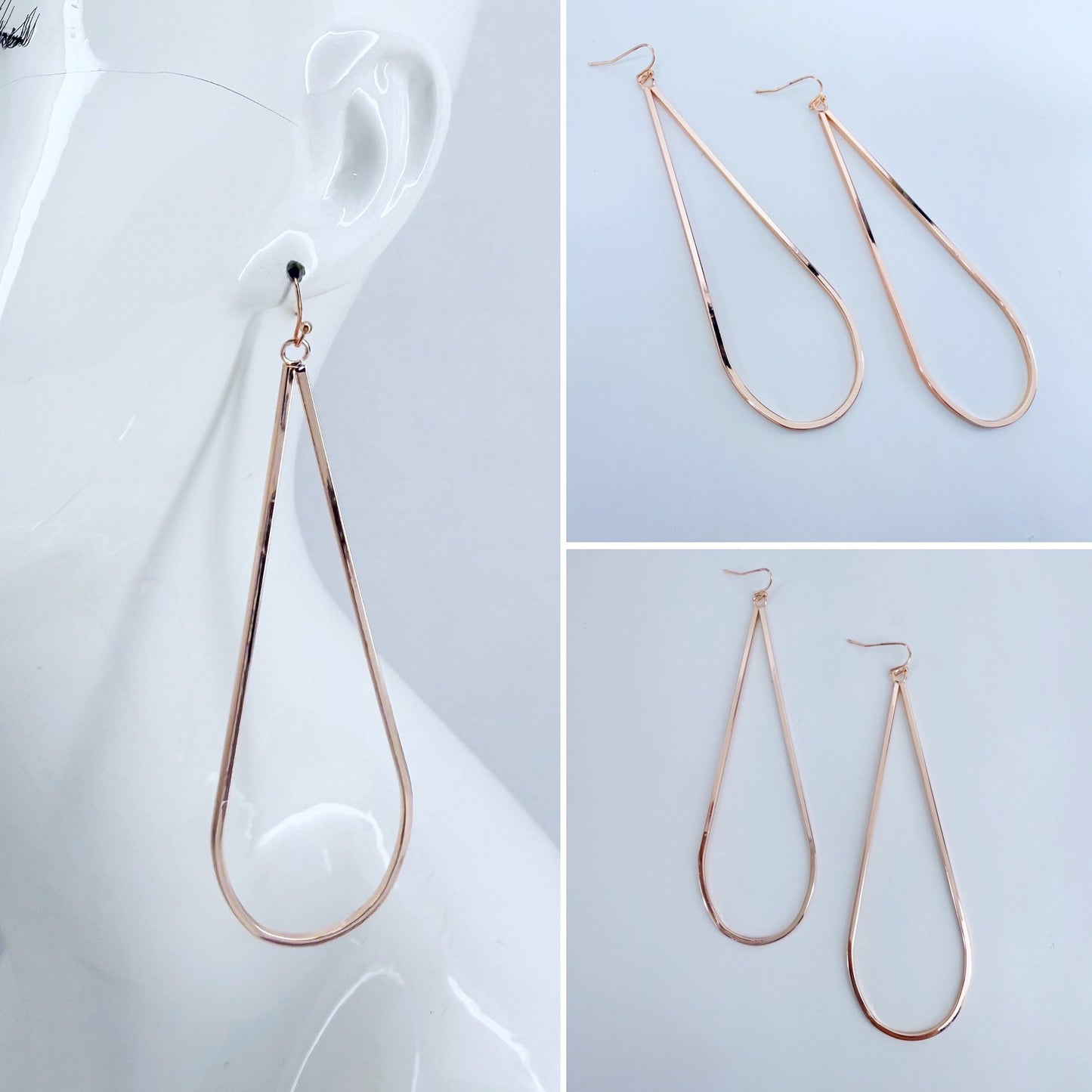 Rose Gold Finish Long Metal Teardrop Earrings