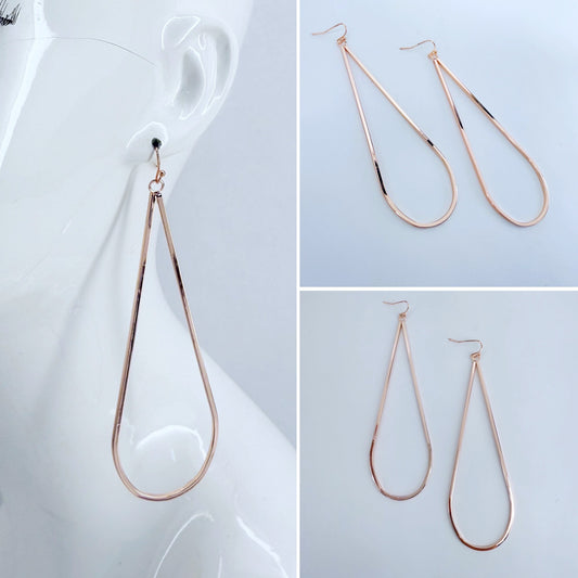 Rose Gold Finish Long Metal Teardrop Earrings