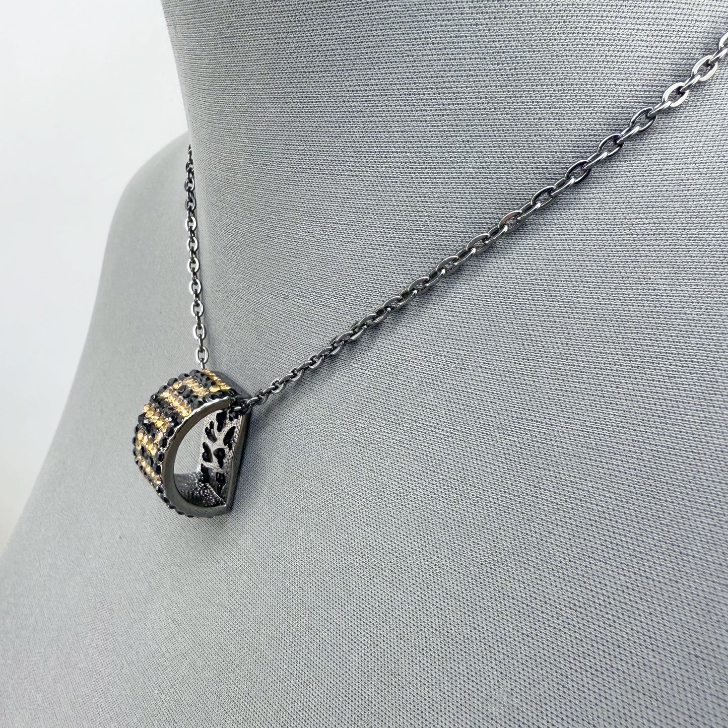 Hematite Chain Necklace with Black and Gold Greek Symbol Pendant