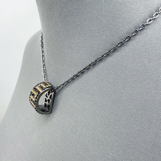 Hematite Chain Necklace with Black and Gold Greek Symbol Pendant