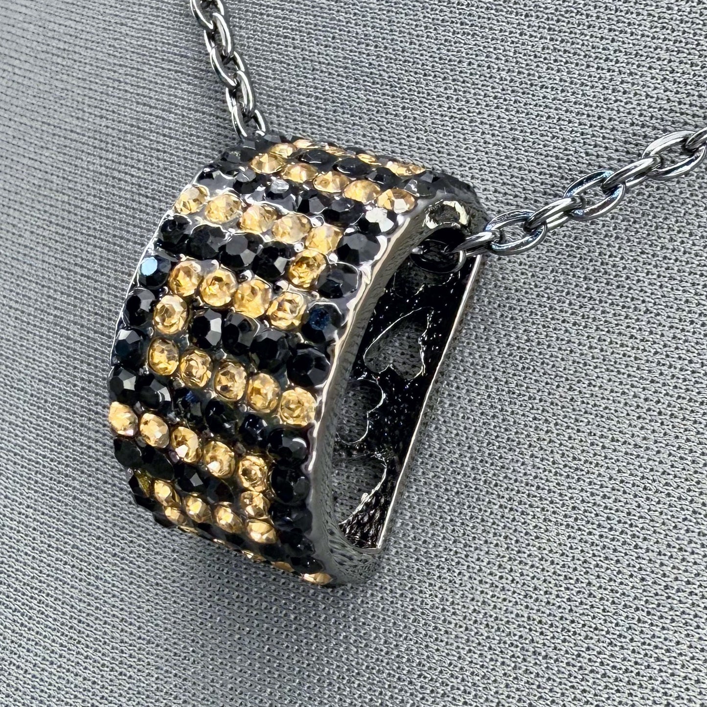 Hematite Chain Necklace with Black and Gold Greek Symbol Pendant