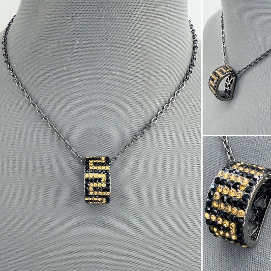 Hematite Chain Necklace with Black and Gold Greek Symbol Pendant