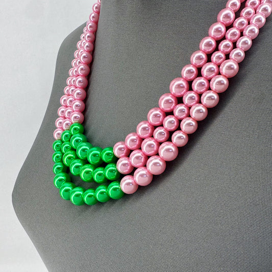 Pink And Green Pearl Necklace Set