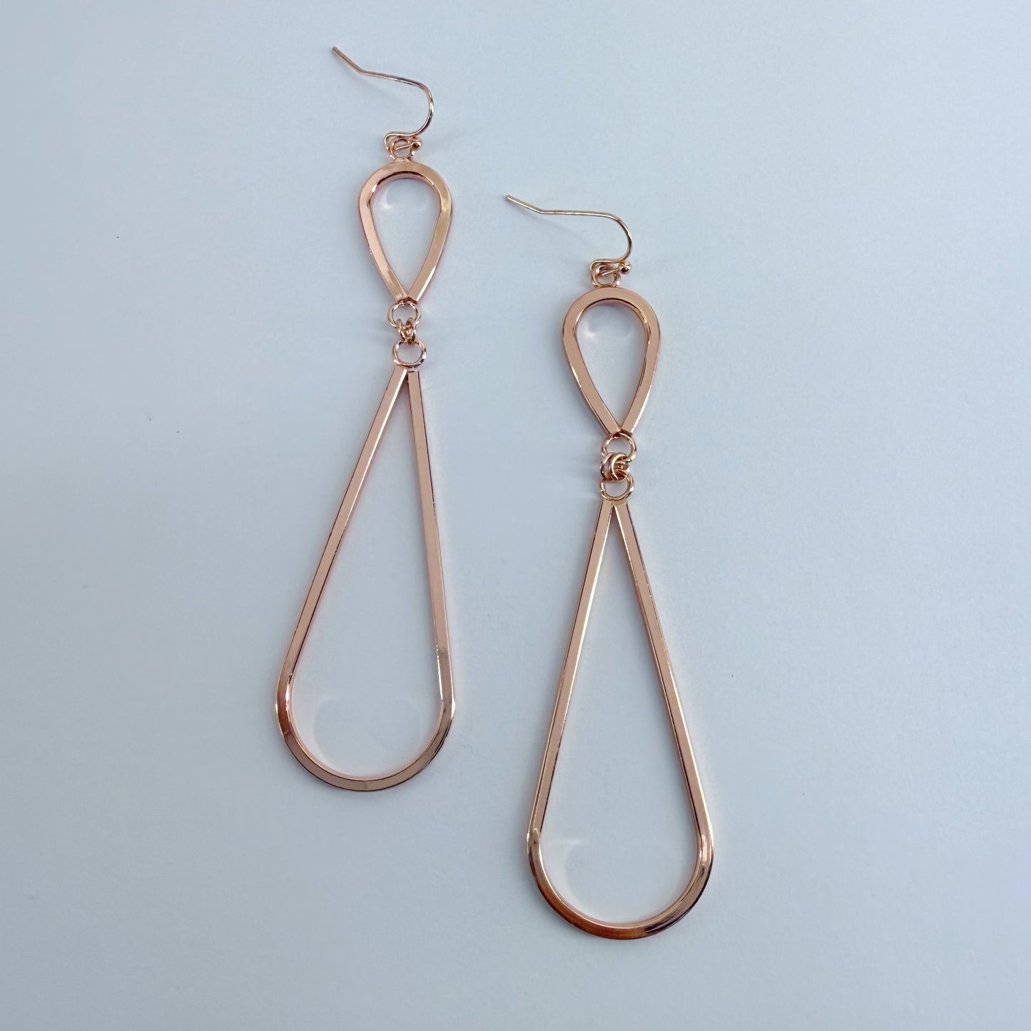 Rose Gold Finish Double Teardrop Drop Dangle Earrings