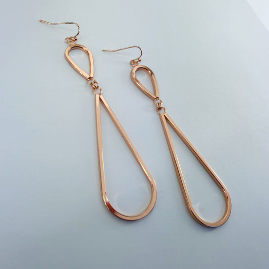 Rose Gold Finish Double Teardrop Drop Dangle Earrings
