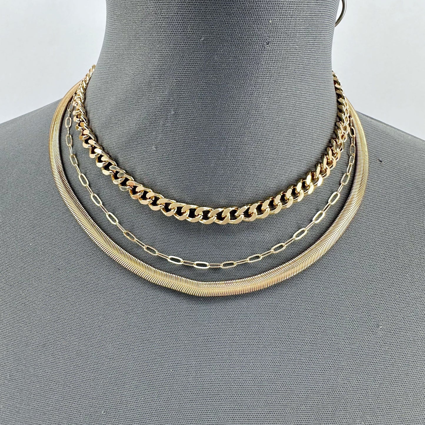 Gold Finish Triple Chain Necklaces