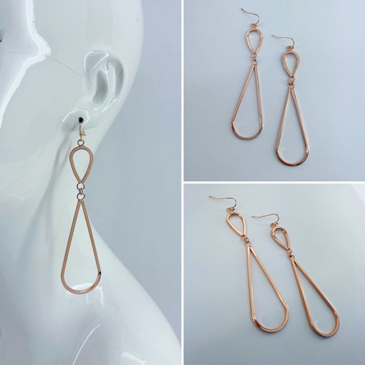 Rose Gold Finish Double Teardrop Drop Dangle Earrings