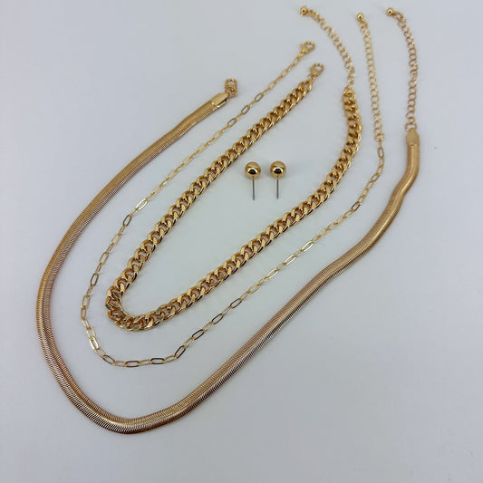 Gold Finish Triple Chain Necklaces