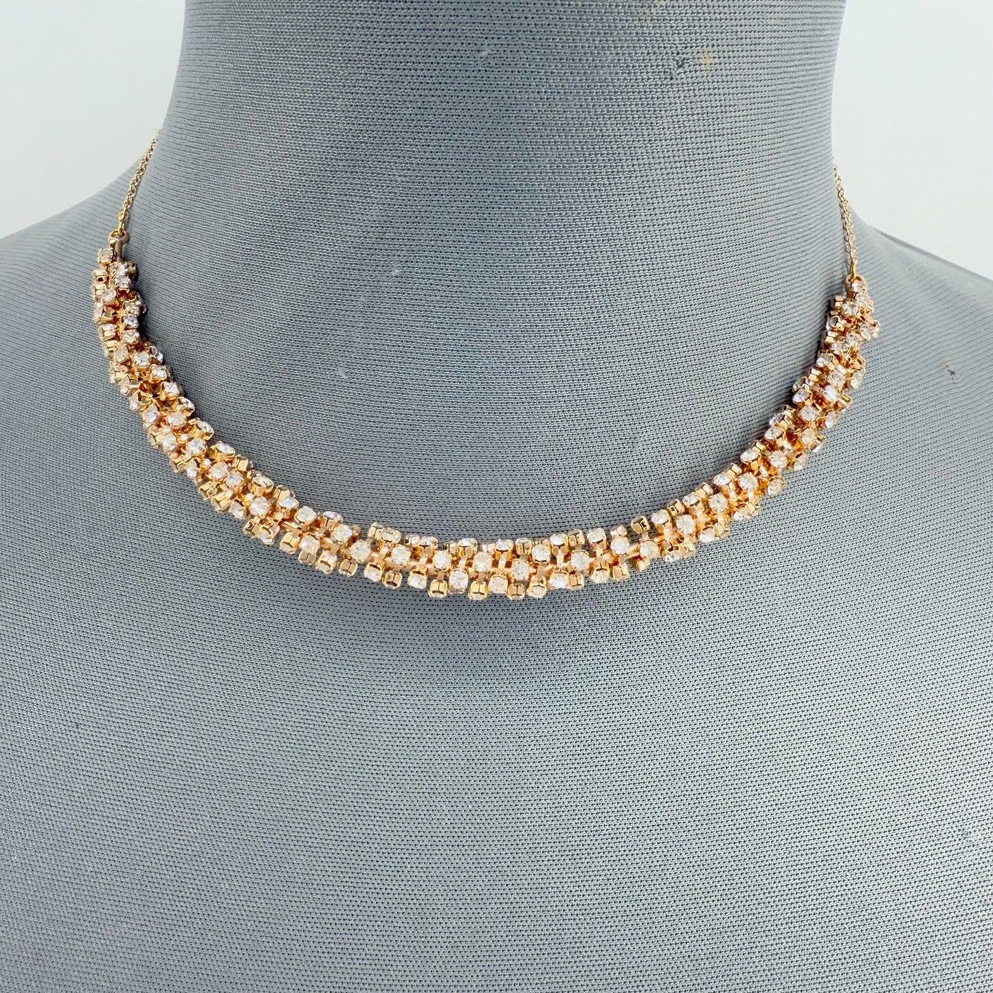 Gold Finish Inspired Necklace With Clear Rhinestone