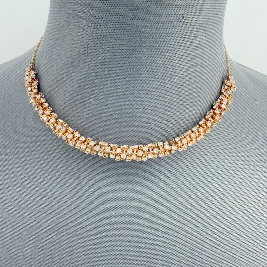 Gold Finish Inspired Necklace With Clear Rhinestone
