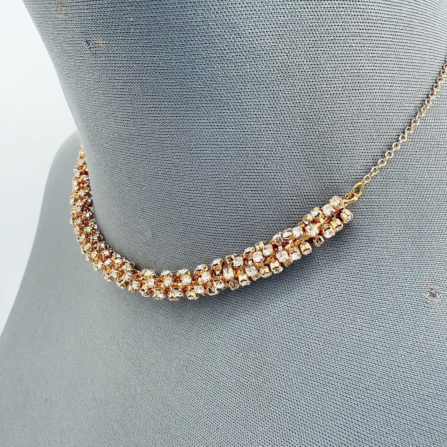 Gold Finish Inspired Necklace With Clear Rhinestone