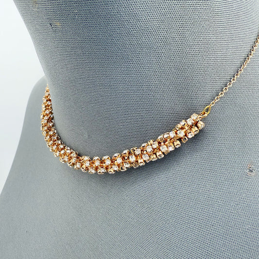 Gold Finish Inspired Necklace With Clear Rhinestone