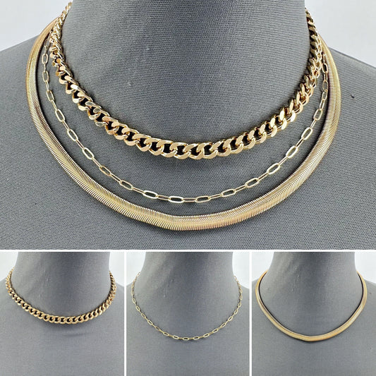 Gold Finish Triple Chain Necklaces
