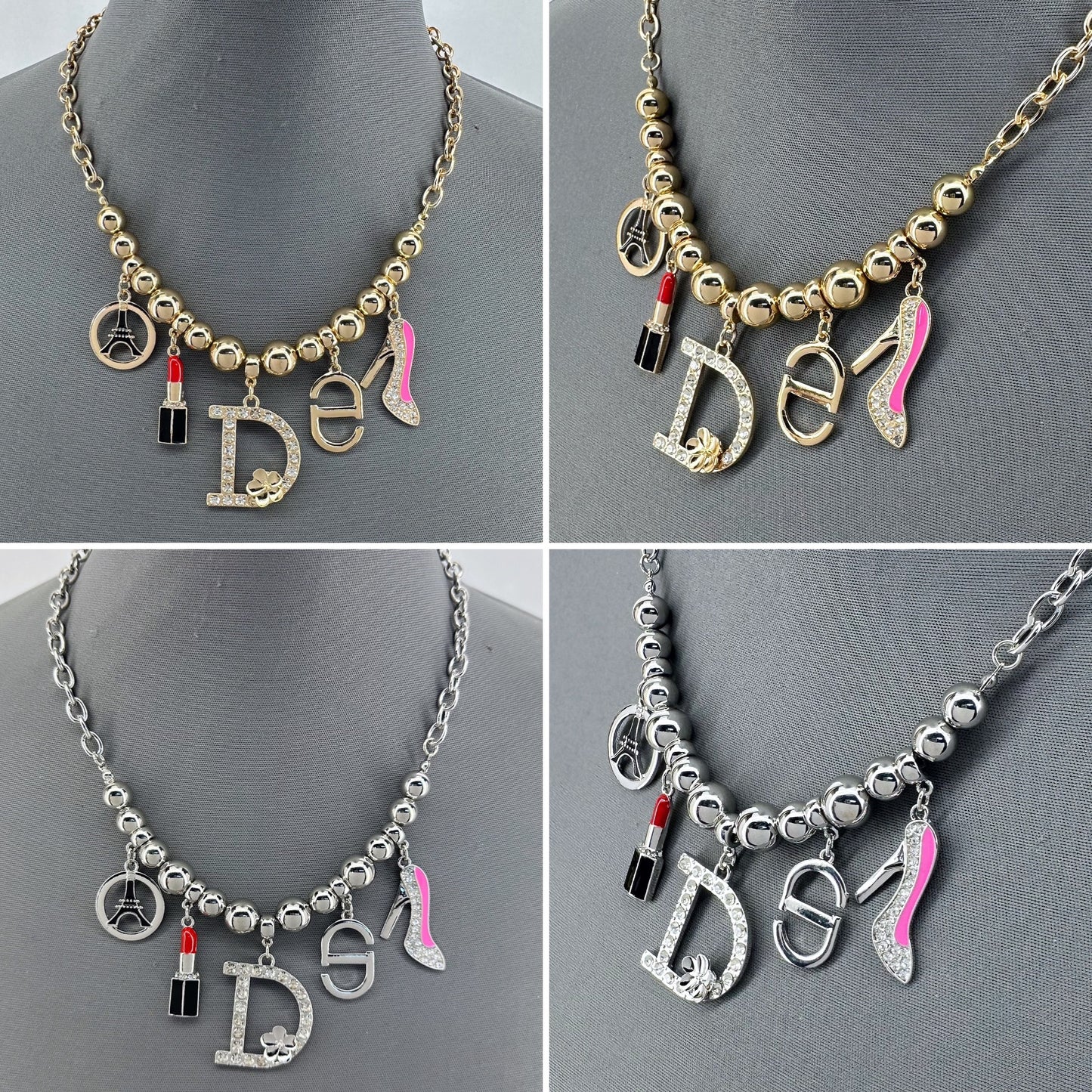 Link Chain And Bead Necklace With Charms