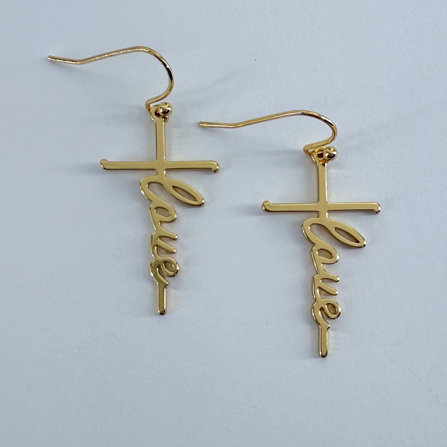 Fish Hook Earrings With The Word Love Design Dangle