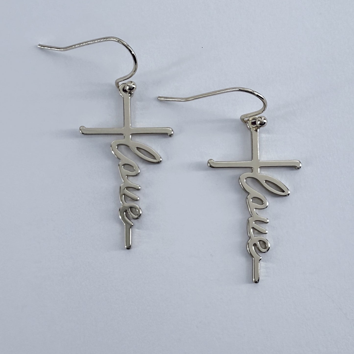 Fish Hook Earrings With The Word Love Design Dangle