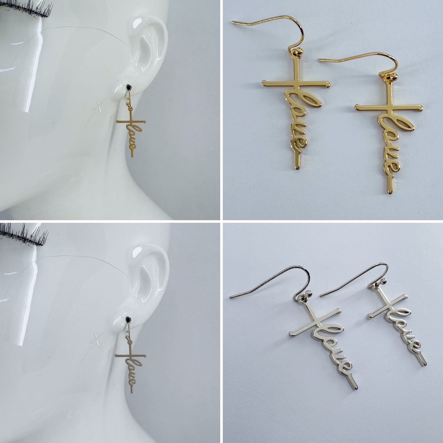 Fish Hook Earrings With The Word Love Design Dangle
