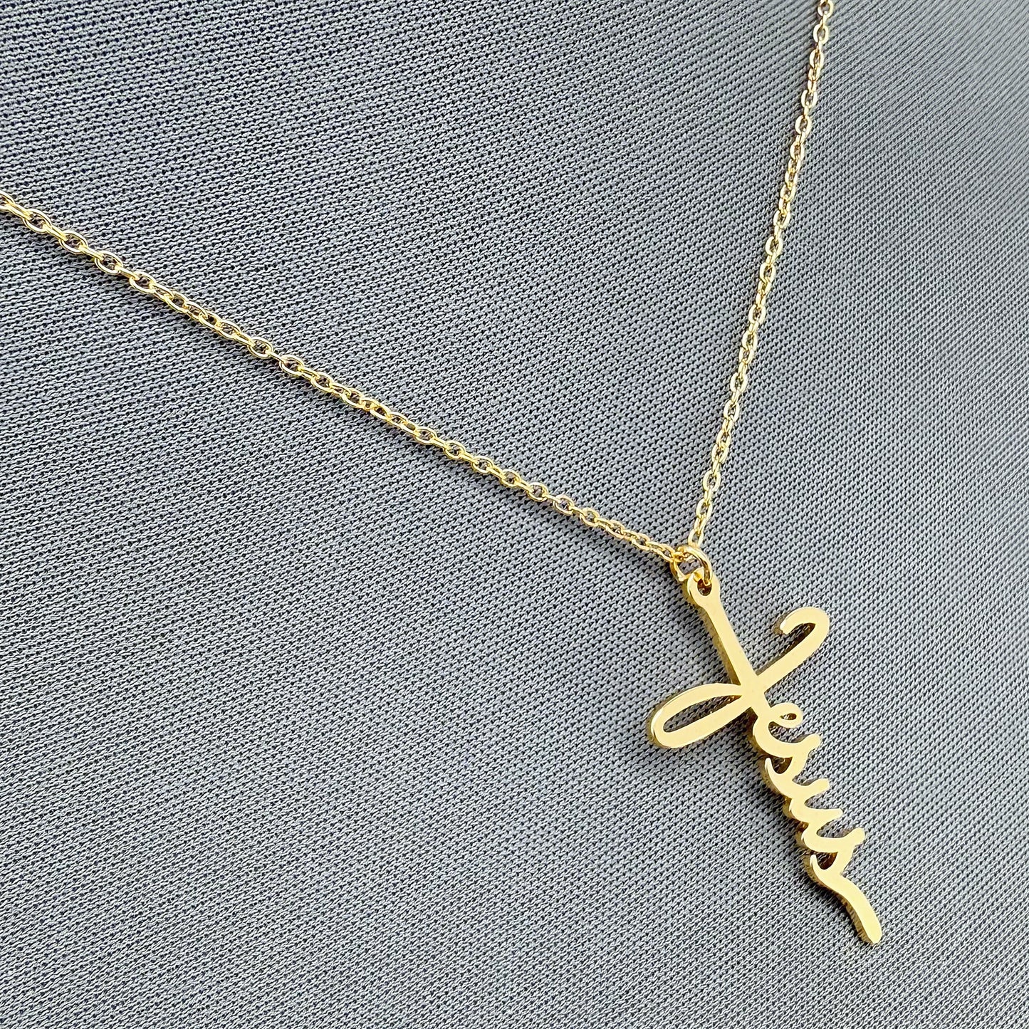 Chain Necklace With Word of Jesus Design Cross Pendant