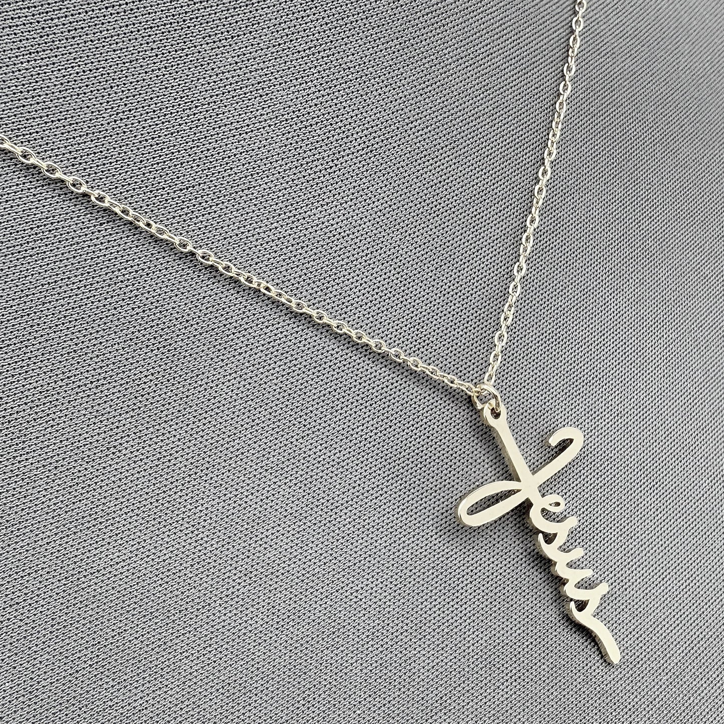 Chain Necklace With Word of Jesus Design Cross Pendant