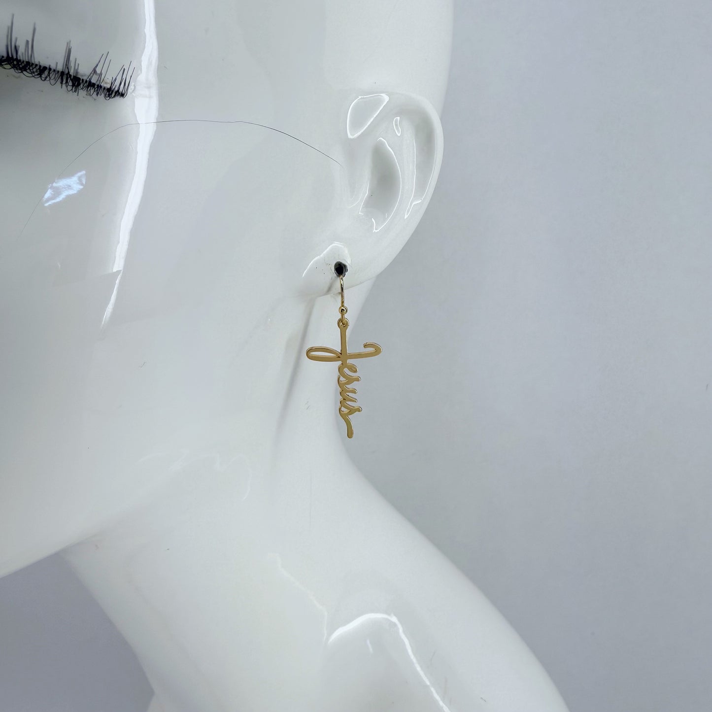 Fish Hook Earrings Jesus Word Cross Design Dangle