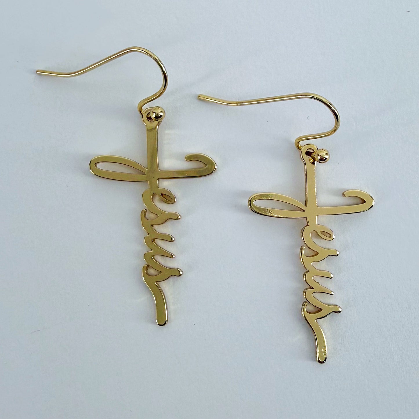 Fish Hook Earrings Jesus Word Cross Design Dangle