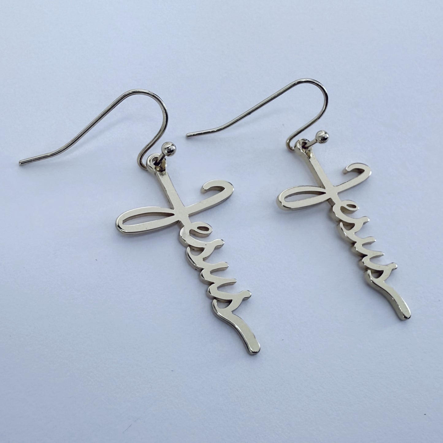Fish Hook Earrings Jesus Word Cross Design Dangle
