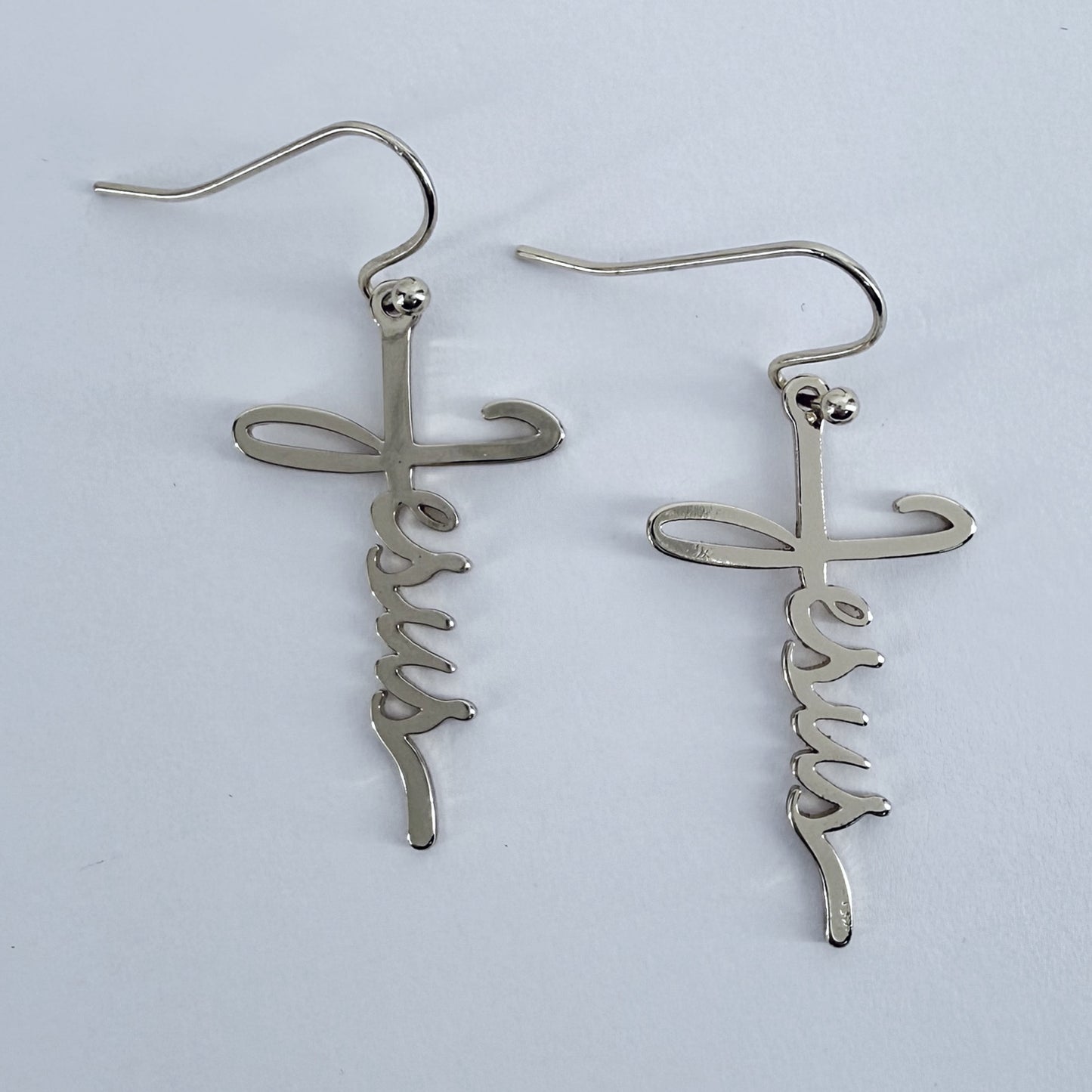 Fish Hook Earrings Jesus Word Cross Design Dangle