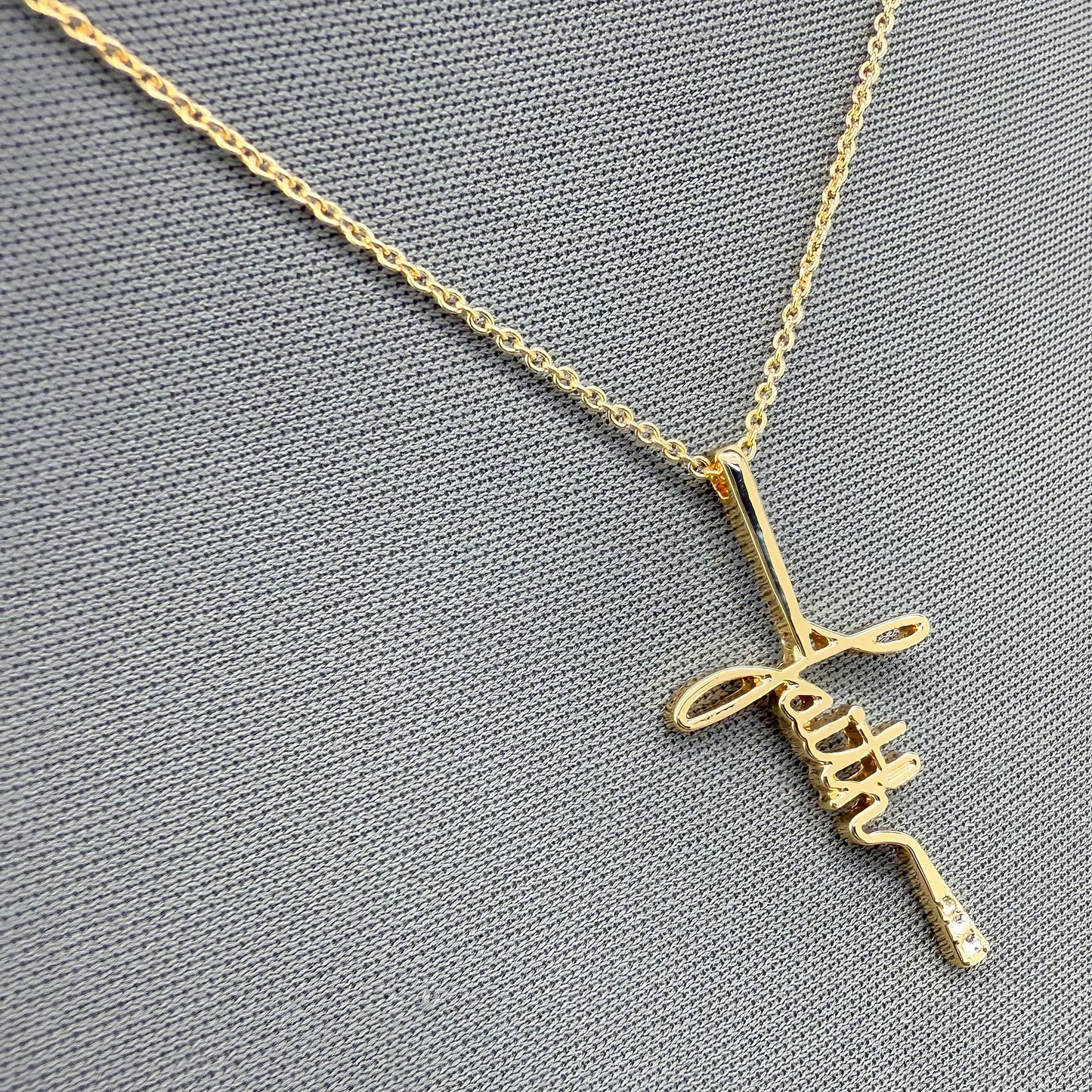 Chain Necklace With Word of Faith Design Cross Pendant