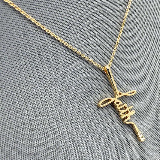 Chain Necklace With Word of Faith Design Cross Pendant