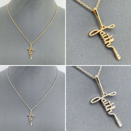 Chain Necklace With Word of Faith Design Cross Pendant