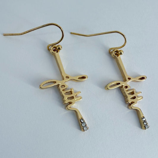 Fish Hook Earrings With Word of Faith Cross Design