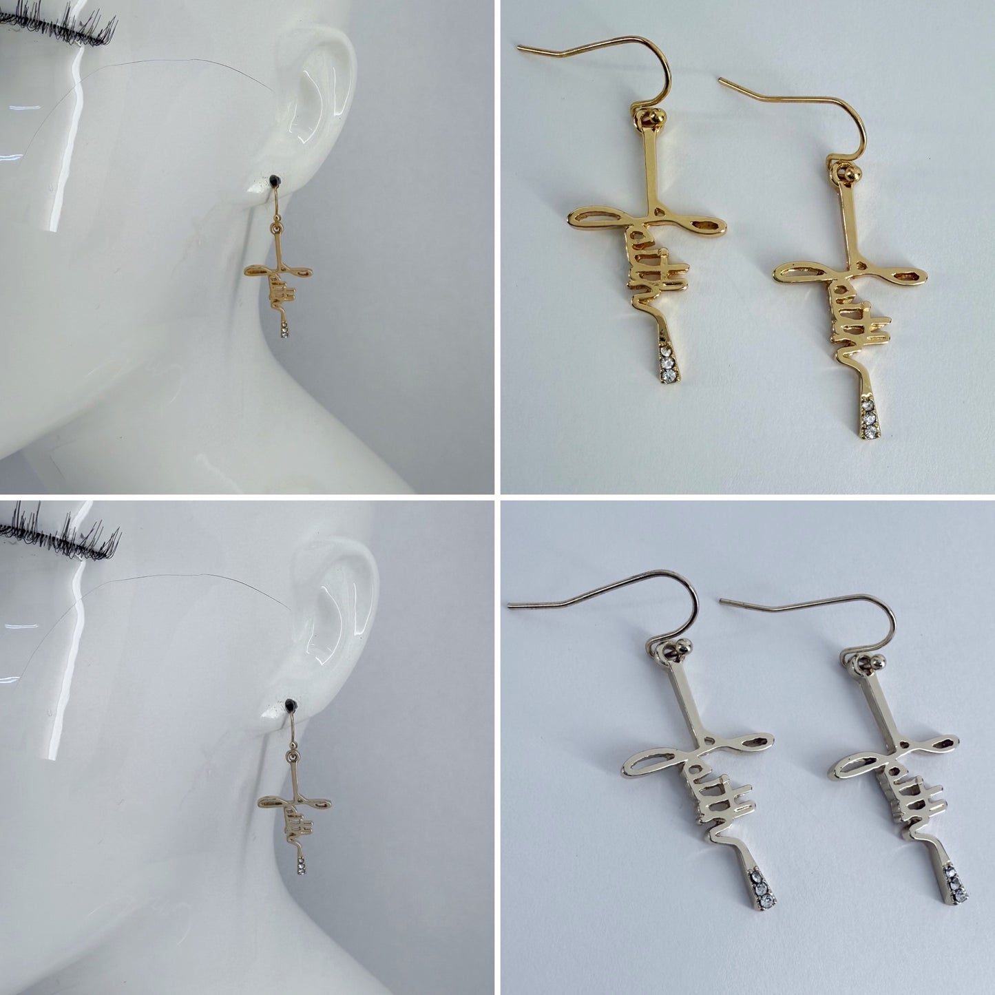 Fish Hook Earrings With Word of Faith Cross Design