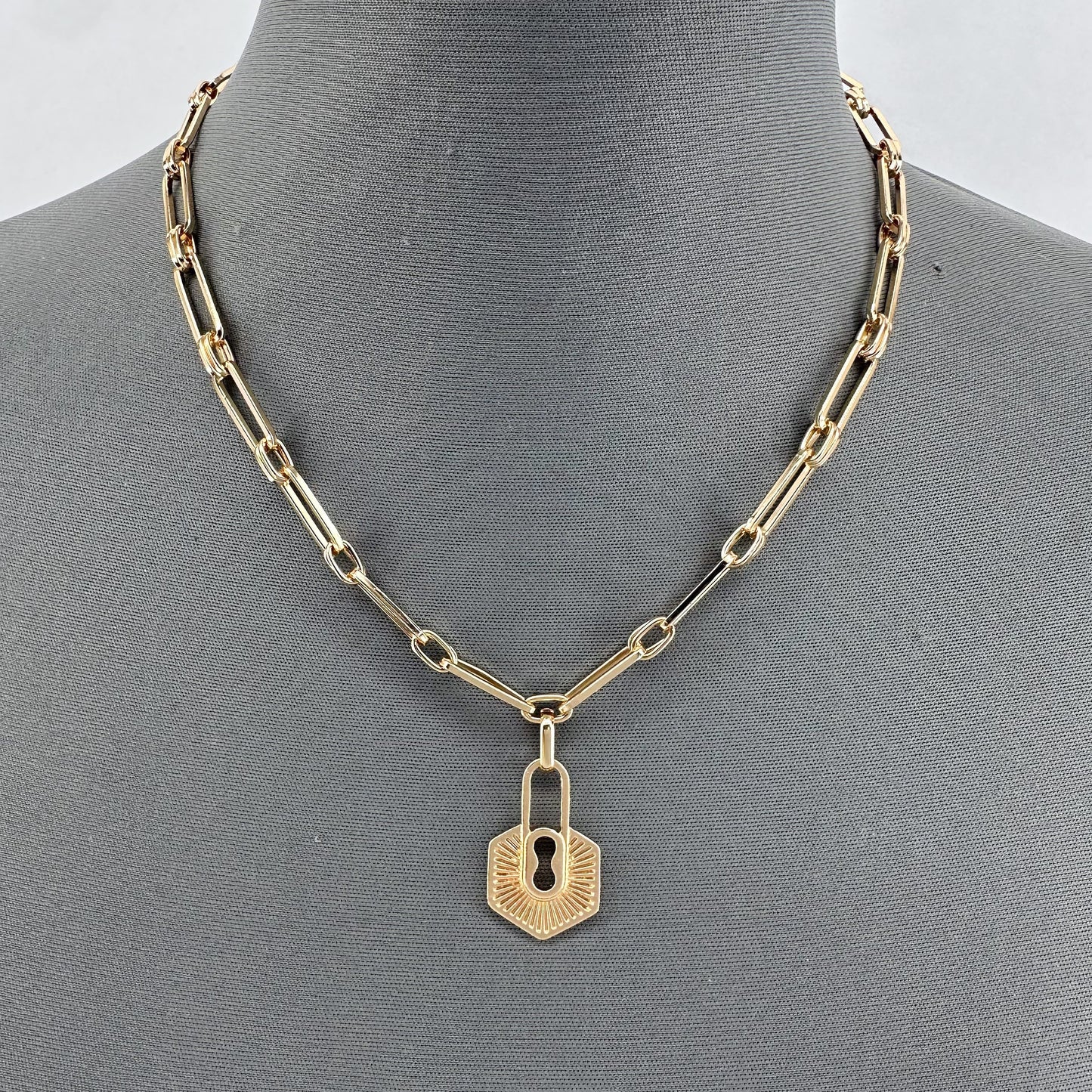 Double Paperclip Chain Necklaces and Lock Pendant