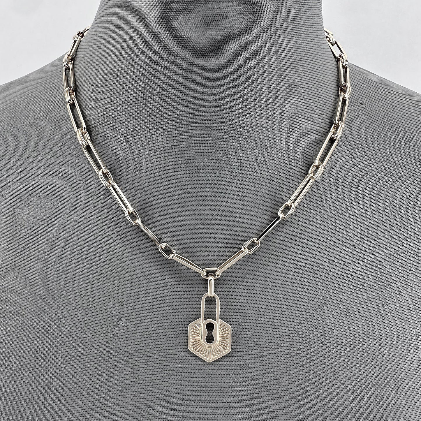 Double Paperclip Chain Necklaces and Lock Pendant