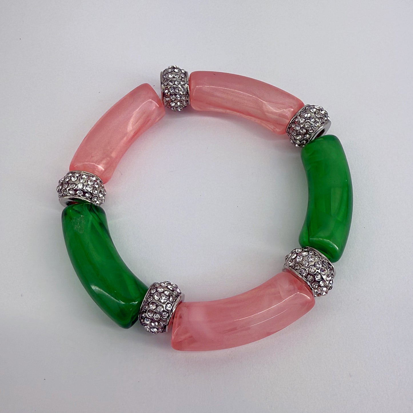 Two Tone Stretchy Bracelet with Clear Rhinestones Rings