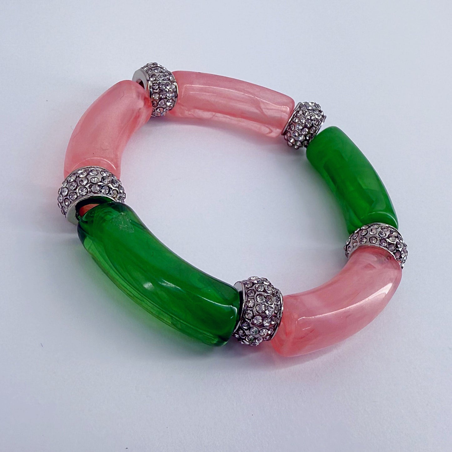 Two Tone Stretchy Bracelet with Clear Rhinestones Rings