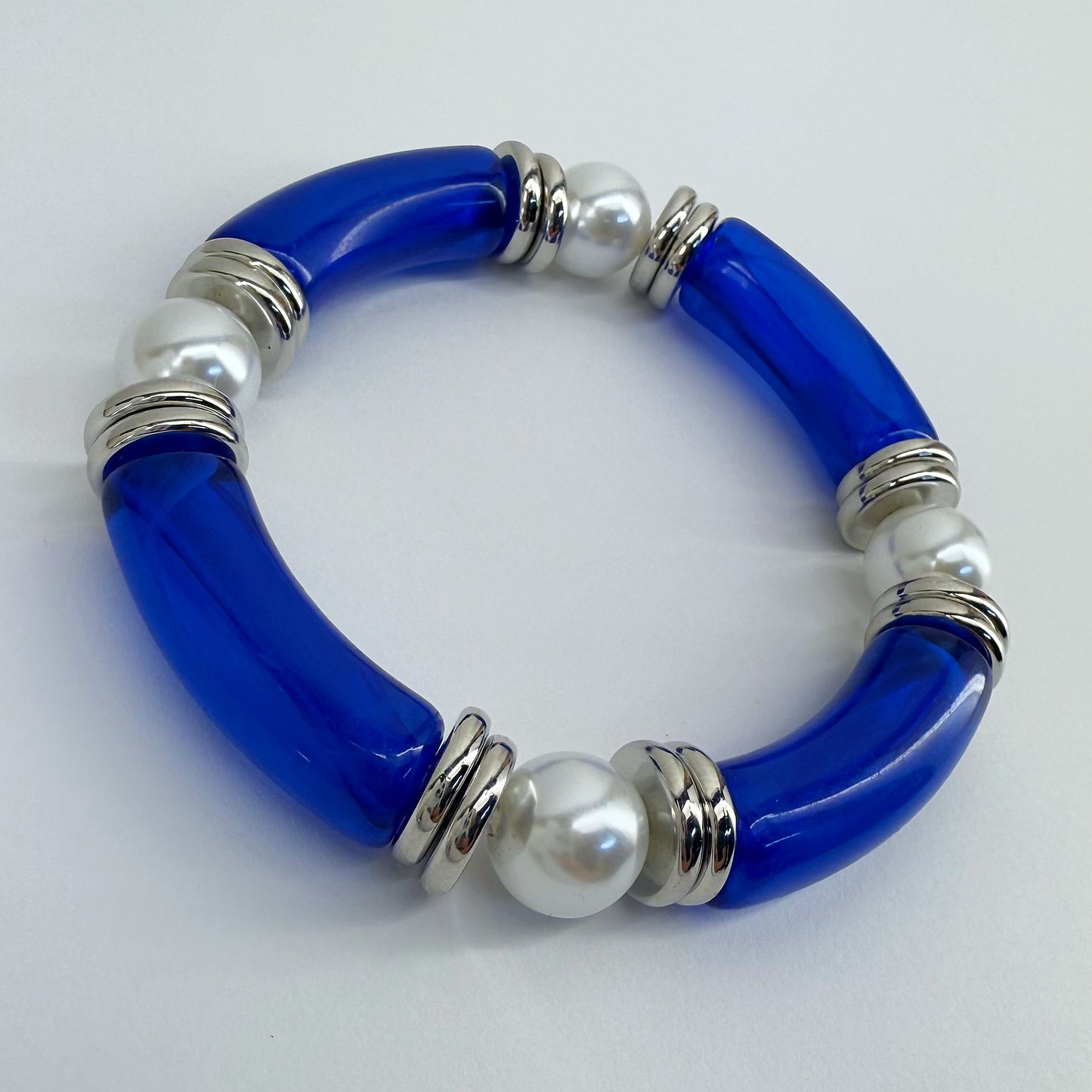 Two Tone Stretchy Bracelet with Pearls