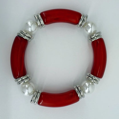 Two Tone Stretchy Bracelet with Pearls