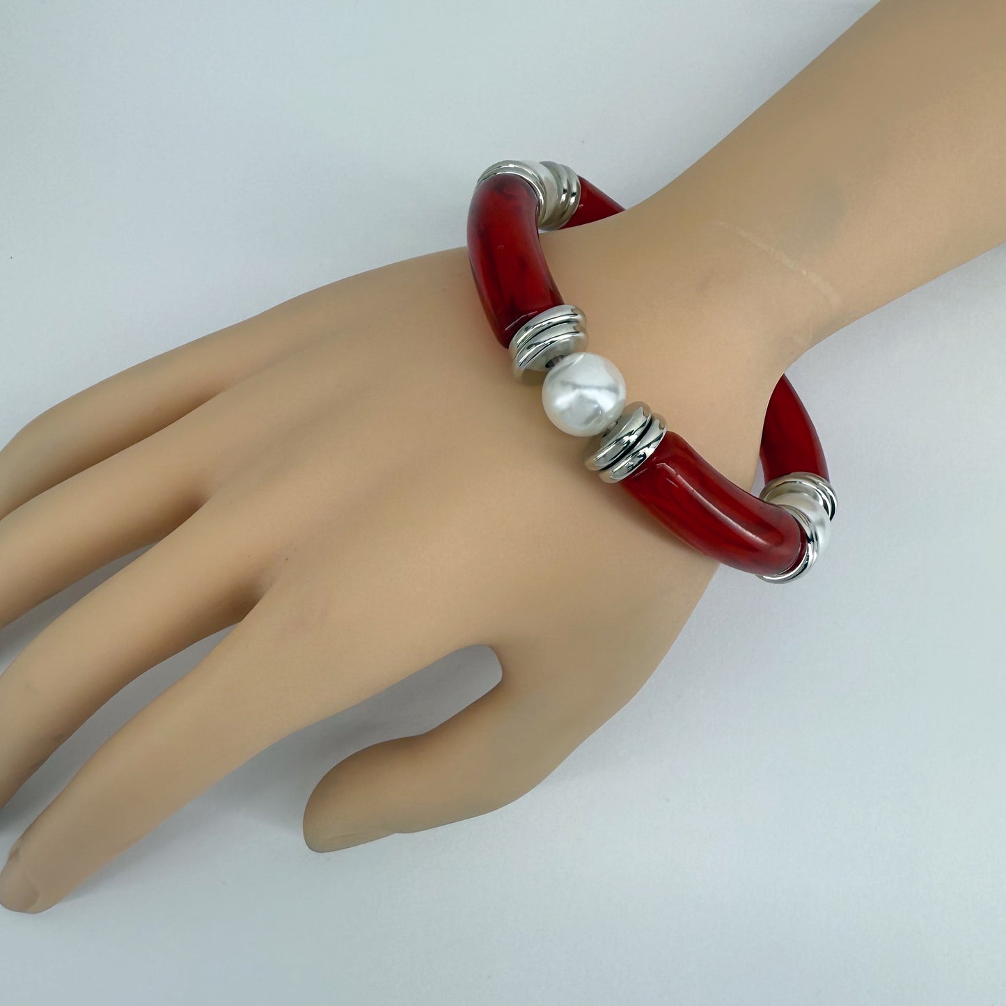Two Tone Stretchy Bracelet with Pearls