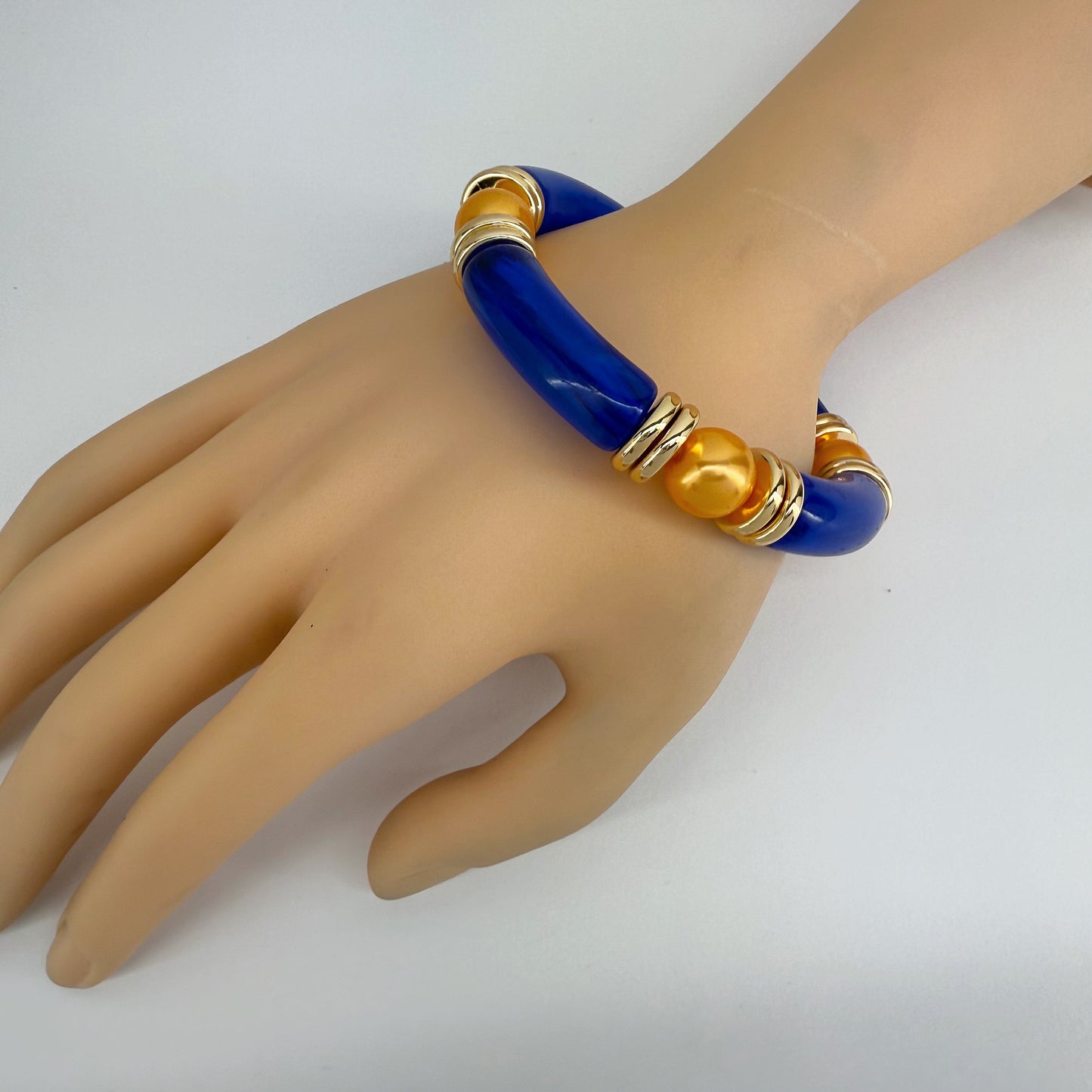 Two Tone Stretchy Bracelet with Pearls